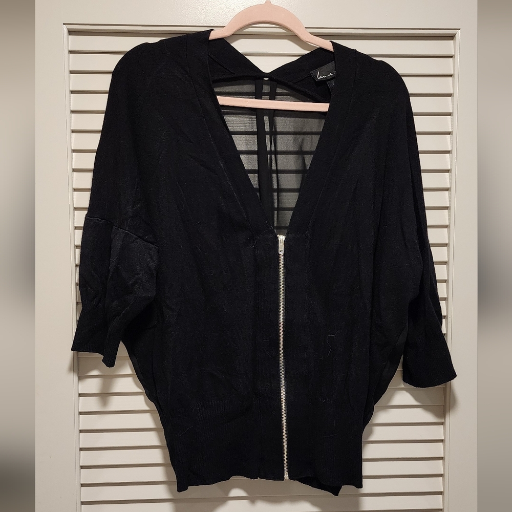 Lane Bryant Black Zippered Cardigan Sheer Back
